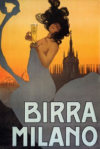 Affischreklam Birra Milano, Italien, ca 1900 (färg litho)