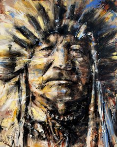 Sitting Bull, 2023 (akryl och olja på omvänd duk)