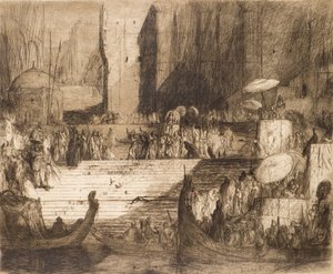 Begravningsceremoni vid Ganges (etsning) av Marius Alexander Jacques Bauer