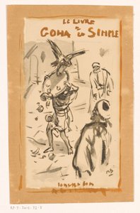 Man med bricka attackerad av en rovfågel Le livre Goha le Simple (titel på objekt) av Marius Bauer (signed by artist)