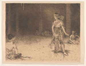 Wayang Wong (originaltitel på objekt) Indisk hyllning i samband med silverbröllopsfirandet av H.M. the Queen (original serietitel på objekt) av Marius Bauer (signed by artist)