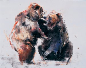 Europeiska brunbjörnar, 2001 (charcoal und conte på papper) av Mark Adlington