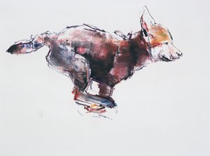 Löpande vargvalp (charcoal und conte på papper)