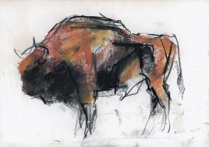 Zubre, Bialowieza (kol och conte på papper)