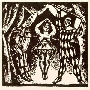 Harlequinade, träsnitt av Roger Fry av Mark Gertler