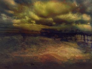 En storm på natten, Cromer Pier, Norfolk (blandteknik)