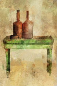 Bord med flaskor (blandteknik) av Mark Gordon