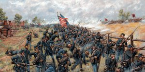The Brickyard Fight 154th New York Infantry vid Gettysburg, 2024 (olja på duk)
