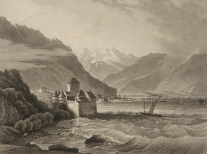 Chateau de Chillon; utsikt från Vevey av Martens