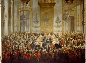 Officiell bankett anordnad för prinsessan Isabellas bröllop av Parma med kejsar Josef II, den 10/06/1760. Detalj (målning) av Martin (and studio) Mytens or Meytens