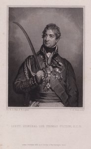 Sir Thomas Picton, walesisk general från Napoleonkrigen dödad i slaget vid Waterloo (gravyr) av Martin Archer (after) Shee