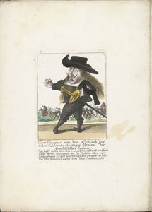 Den spanska dwerg Don Guappos, ca 1710 Don Guappos, från blodet av Don Quijote, dagens general för de franska spanjorerna (titel på objektet) Il Callotto resurcitato eller nyinrett litet skåp (serietitel) av Martin Engelbrecht (attributed to)