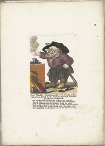 De werg Blasius Rauchmantl som alkemist, ca. 1710 Herr Blasius Rauchmantl, der frucht-loßen Alchimie kunst Ärkesekterisk, innehavare av dårarnas femte väsen (titel på objektet) Il Callotto resurcitato oder Neu eingrichtes Zwerchen Cabinet (serie ti