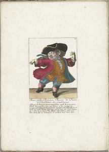 Dvärgen Gilles Platfues som fransk dansmästare, ca. 1710 Mgr. Gilles Platfues, dansmästare vid Academie des Lourdeaux (titel på objekt) Il Callotto resurcitato eller nyutnämnd Zwerchen-kabinett (serietitel)