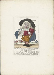 De dwerg Lucas Hirnzwik as een advocaat, ca 1710 dr Lucas Hirnzwik, berömd advokat i Schwabiska Schnekenfeld, om kantareller (titel på objekt) Il Callotto resurcitato eller nyinrett litet skåp (serietitel)