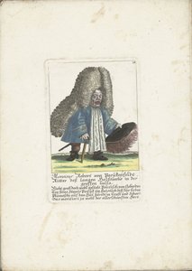 De dwerg Robert von Parukenfeldt, ca 1710 Monsieur Robert von Parukenfeldt, Knight of the Long Neck Cloth in the Great Galla (titel på objektet) Il Callotto resurcitato eller nyinrett litet skåp (serietitel) av Martin Engelbrecht (attributed to)