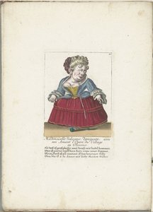 Dwerg als de Franse Mademoiselle Jolicoeur, ca. 1710 Mademoiselle Jolicoeur, dansare med sin älskare på Opera du Village i Provence (titel på objektet) Il Callotto resurcitato oder Neu eingerichtes Zwerchen Cabinet (serietitel) av Martin Engelbrecht (attributed to)