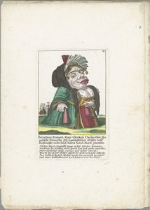 Karikatyr av Porzellana Kinkank Porzellana Kinkank, Kuey Chinkim Choâm En mogolisk prinsessa, det lappländska landet ägde Kuchlmeister på ön Deserta Nutsch Moloff, hustru (titel på objektet) Il Callotto resurcitato eller ommöblerad av Martin Engelbrecht (attributed to)