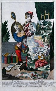 En målare, ca 1735 (färgad gravyr) av Martin Engelbrecht