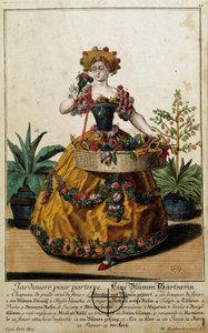 Tidigare metier: En trädgård för golv. Gravyr av Martin Engelbrecht (1684-1756), i "" Ny sammansättning av manouvries habilles"" 1700-tal, Tyskland. Paris, Dekorativ konst av Martin Engelbrecht