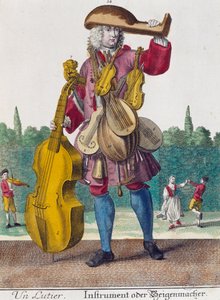 Lutspelare, gravyr från Assemblage des nouveau manouvries habilles av Martin Engelbrecht (1684-1756), Tyskland av Martin Engelbrecht