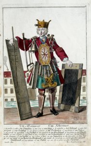 Metier: En snickare. Gravyr av Martin Engelbrecht (1684-1756), i "New assembly of the manouvries habilles" 1700-talet, Tyskland. Paris, dekorativ konst av Martin Engelbrecht