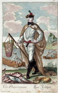 Metier: Ett fiskträd. Gravyr av Martin Engelbrecht (1684-1756), i "" Ny sammansättning av manouvries habilles"" 1700-tal, Tyskland. Paris, Dekorativ konst av Martin Engelbrecht