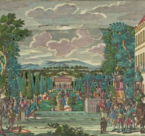Paper Theatre eller Diorama av en italiensk villa och trädgård, ca. 1730-56.