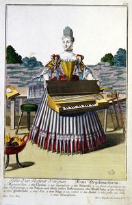 Orgelmakarens fru, ca 1735 (färgad gravyr) av Martin Engelbrecht