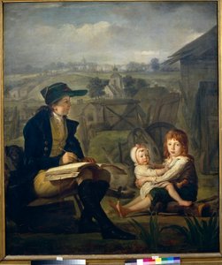 Werther dessine des enfants, illustration du roman ""Den unge Werthers sorger"" (Les Souffrances du jeune Werther) av Johann Wolfgang von Goethe (1749-1832) - Werther ritar barn - Olja på duk av Martin Ferdinand Quadal (1736-1808) )