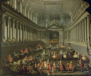 En kavalkad i vinterridskolan i Wien Hof för att fira den franska arméns nederlag i Prag 1743 (för detaljer se 66596 och 66708) av Martin II Mytens or Meytens