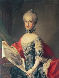 Ärkehertiginnan Maria Carolina (1752-1814), trettonde barn till Maria Theresia av Österrike (1717-80), fru till Ferdinand I (1751-1825) kung av de två Sicilierna, med ett porträtt av sin far kejsar Franc