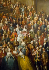 Fest för att hedra Maria Therese av Österrike (1717-1780), den blivande kejsaren Josef II (1741-1790) och hans fru till Isabella av Parma (Bourbon-Parma, Bourbon Parma) den 10/10/1760 Detalj som avbildas i centrera den unge Wolfgang Amadeus Mozart (1756-17