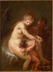 Nymf och faun med Amor