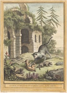 Le chat, la belette et le petit lapin (Katten, vesslan och kaninen) av Martin Marvie after Jean Baptiste Oudry