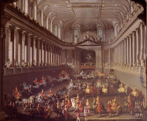 Karusellen av den spanska manegen i Wien för att fira det franska nederlaget i Prag 1763, Marie Therese från Österrike (1717-1780) är representerad på den vita hästen Målning av skolan av Martin Meytens (1695-1770) 1700-talets Wien. Konsthistoriska Mus