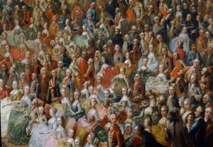 Fest för att hedra Maria Teresa, kejsarinna av Österrike, den blivande kejsaren Josef II och hans fru, Isabella av Parma, den 10/10/1760. Detalj