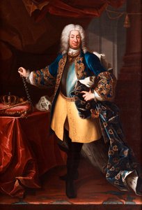 Porträtt av Fredrik I (Frederik I) (1676-1751) Kung av Sverige och Prins av Finland (Porträtt av Kung Fredrik I av Sverige (1676-1751)) Målning av Martin Meytens dit le jeune (1695-1770), ca 1730 - Olja på duk, 234x158 - Privat samling