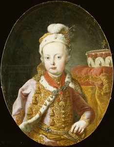Porträtt av ärkehertigen Josef, senare kejsaren Josef II av Österrike, halvlång, i en guldbroderad rosa sammetsjacka med hermelinkant, en fjäderkåpa prydd med en brosch och klädd i Guldfleeceorden,