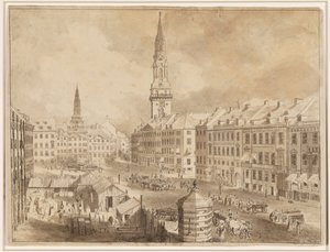 Nytorv och Gammel Torv i Köpenhamn med Sankt Petris spiror och Vår Fru kyrka av Martin Rudolf Heland