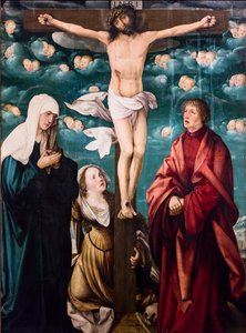Korsfästelse med Jungfru Maria, Maria Magdalena och Johannes evangelisten, ca 1525-1530 (Tempera och olja på gran)