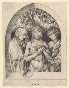 Kristus som sorgens man med jungfrun och Johannes, ca. 1435-1491. av Martin Schongauer