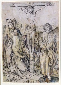 Kristus på korset, med Jungfrun och Johannes (gravyr) av Martin Schongauer