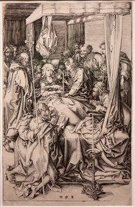 Gravyr på papper. Jungfruns död. Martin Schongauer. Ca 1470-1491. (gravyr på papper) av Martin Schongauer