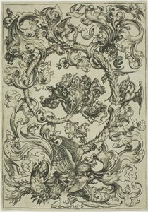 Prydnad med uggla som hånas av dagfåglar av Martin Schongauer