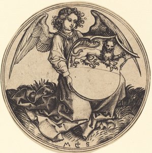 Sköld med lejon, hålls av ängel av Martin Schongauer