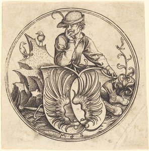 Sköld med vingar, hålls av bonde av Martin Schongauer