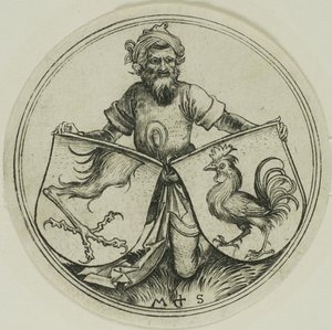 Sköld med en griffelfot och sköld med en kuk som hålls av en mor av Martin Schongauer