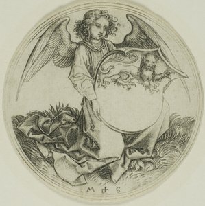 Sköld med ett lejon, hållen av en ängel av Martin Schongauer