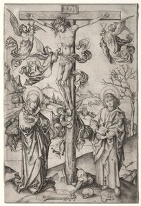Korsfästelsen med fyra änglar. av Martin Schongauer